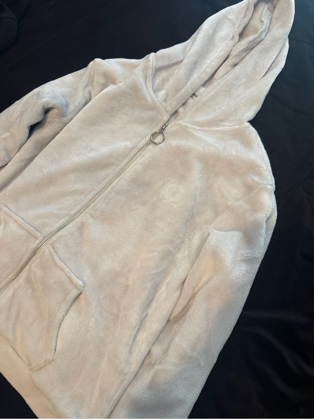 Plush Hooded Zip-Up Jacket in Light Gray